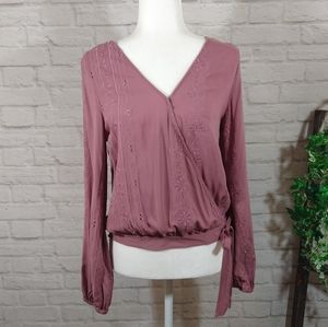 Women's Aeropostale Mauve Eyelet Surplice Top